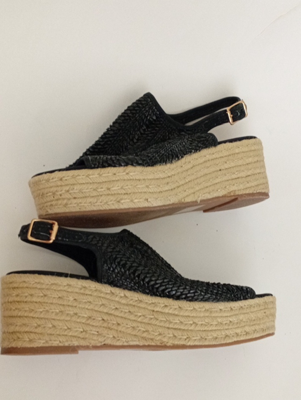Steven By Steve Madden Black and Tan Wedge Slingback Jute Sandals Size 10M
